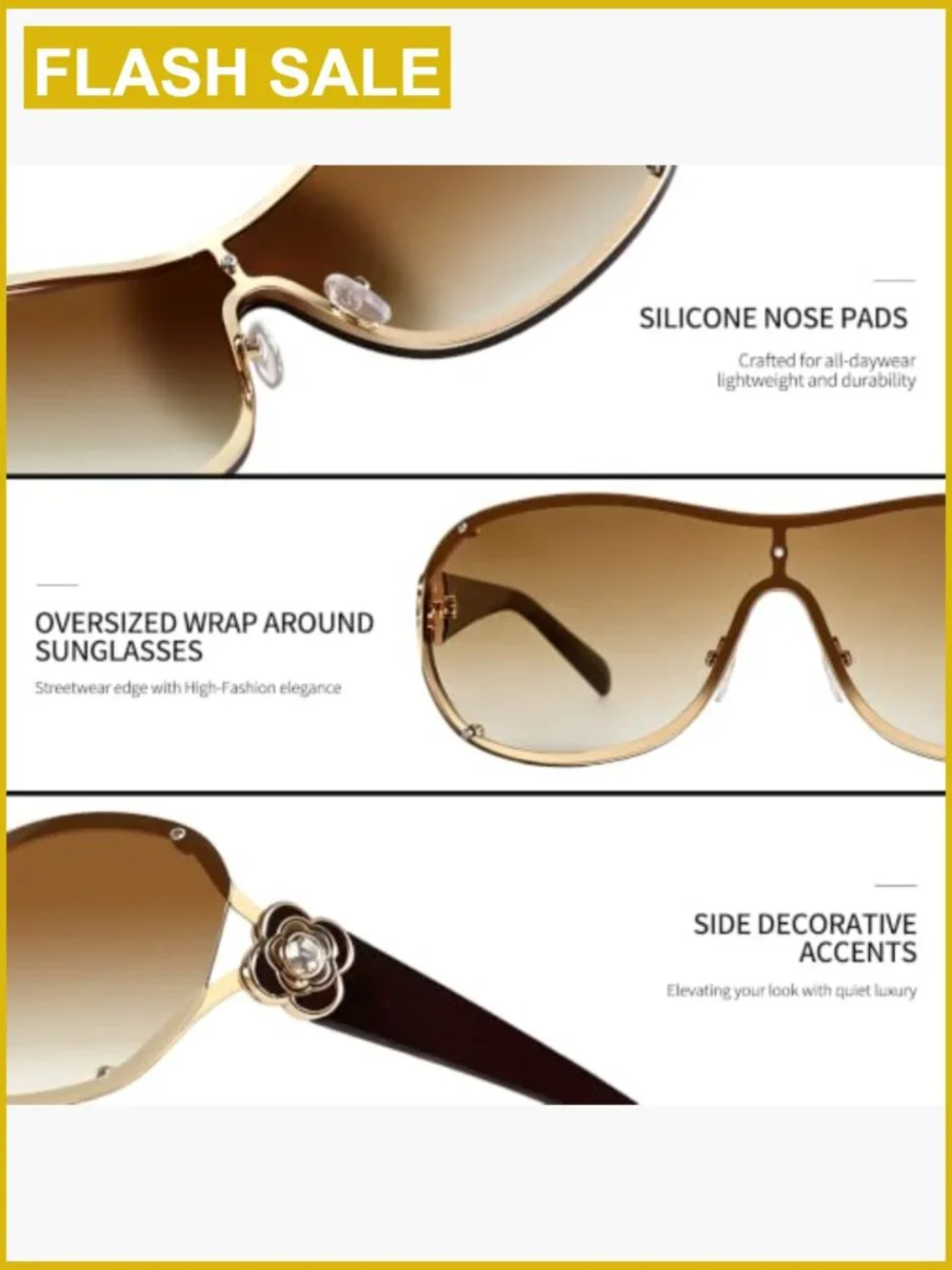 Y2K Wrap Around Oversized Retro Sunglasses UV400 Protection